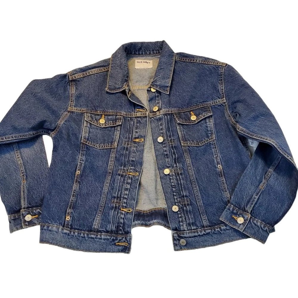 Old Navy Jacket Womens Size Large Blue Dark Denim Jean Classic Truckers NEW NWT